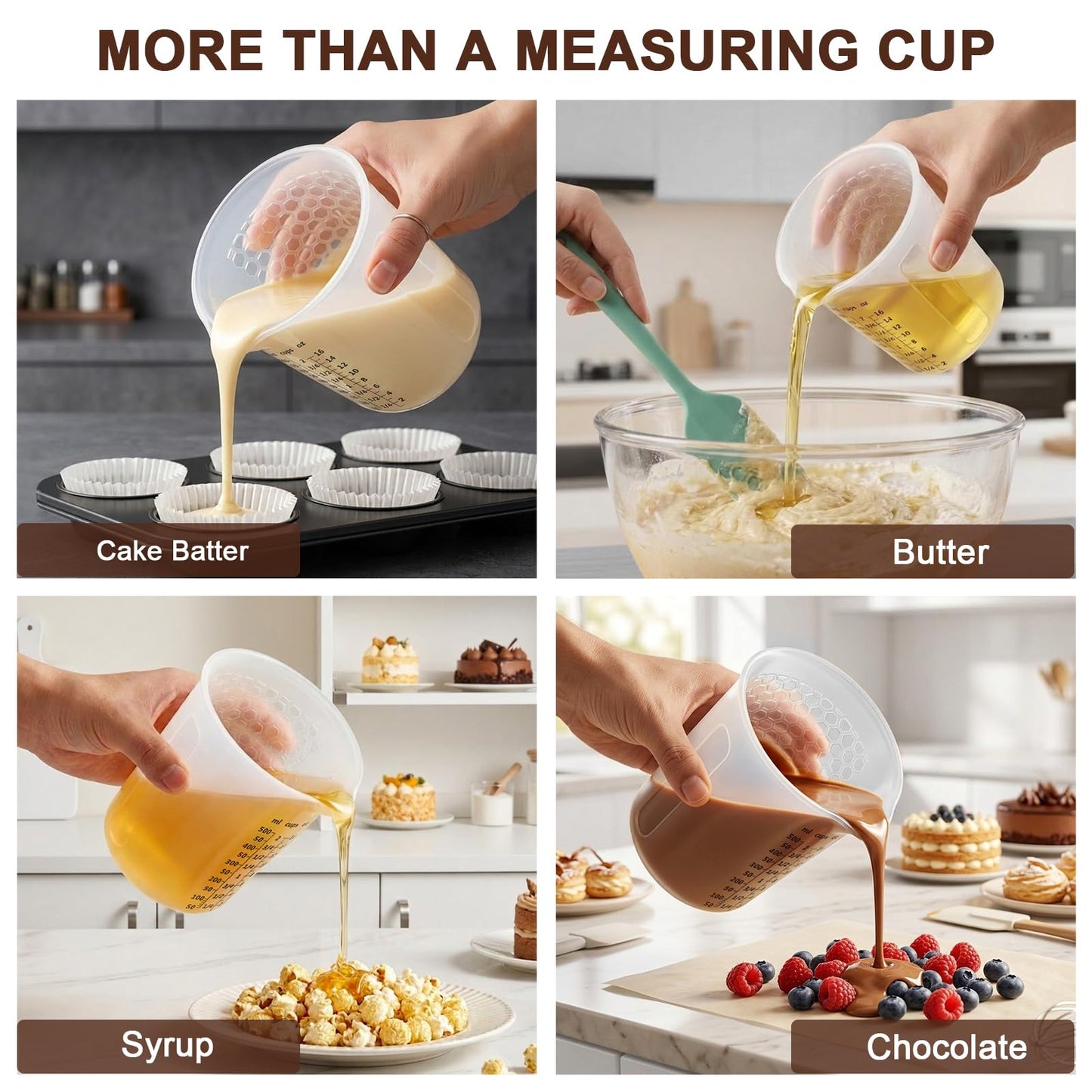 500ml Silicone Measuring Cup Set | Microwave Melting Cup, Precision Pouring Cup & Silicone Spatula