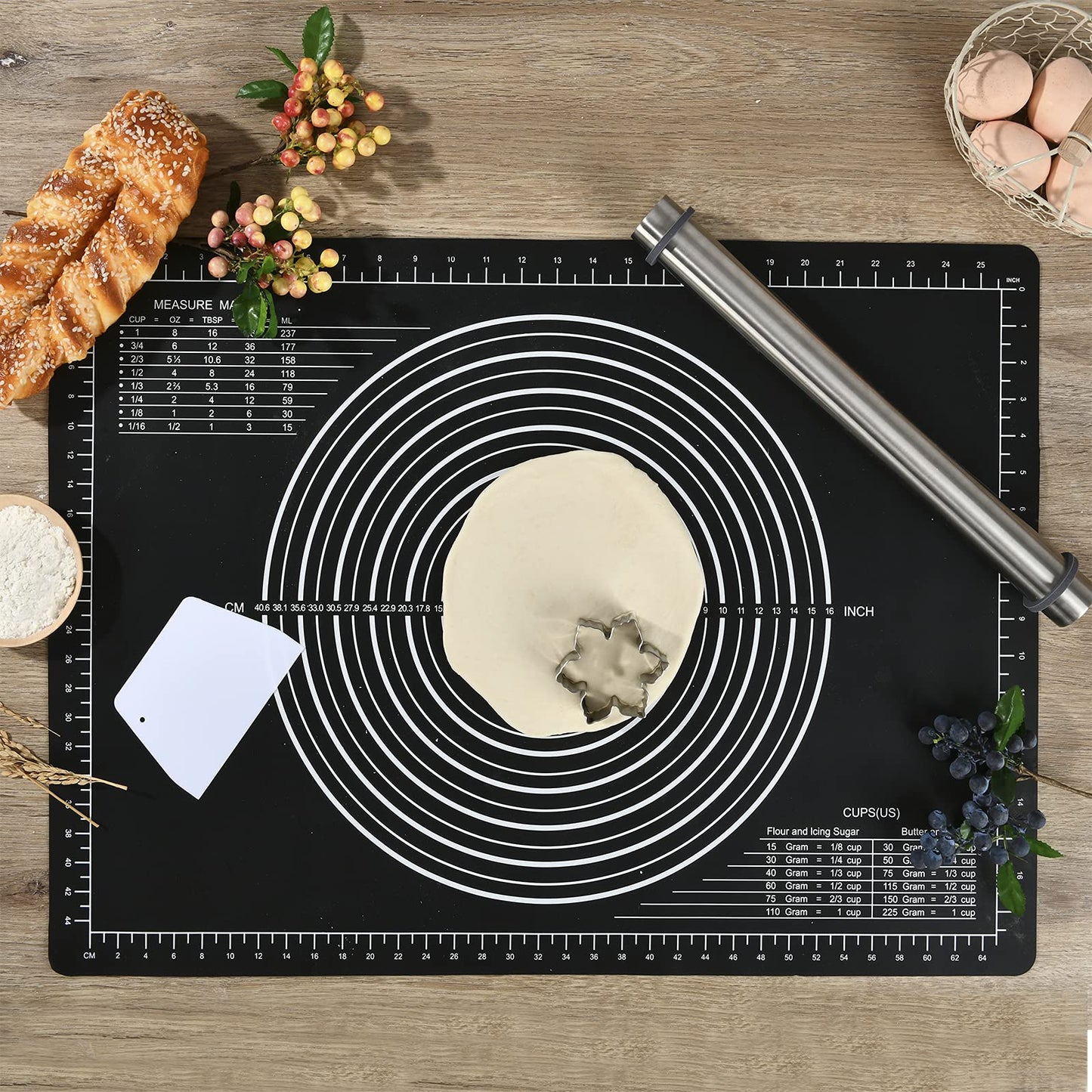 Extra-Large Thick Silicone Pastry Mat | 28 × 20-Inch Non-Slip Dough Mat, Measuring Baking Mat & Non-Stick Countertop Mat