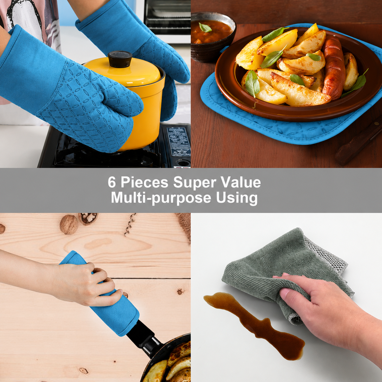 2-Piece Silicone Oven Mitt Set | 500°F Heat-Resistant, Non-Slip Kitchen Gloves