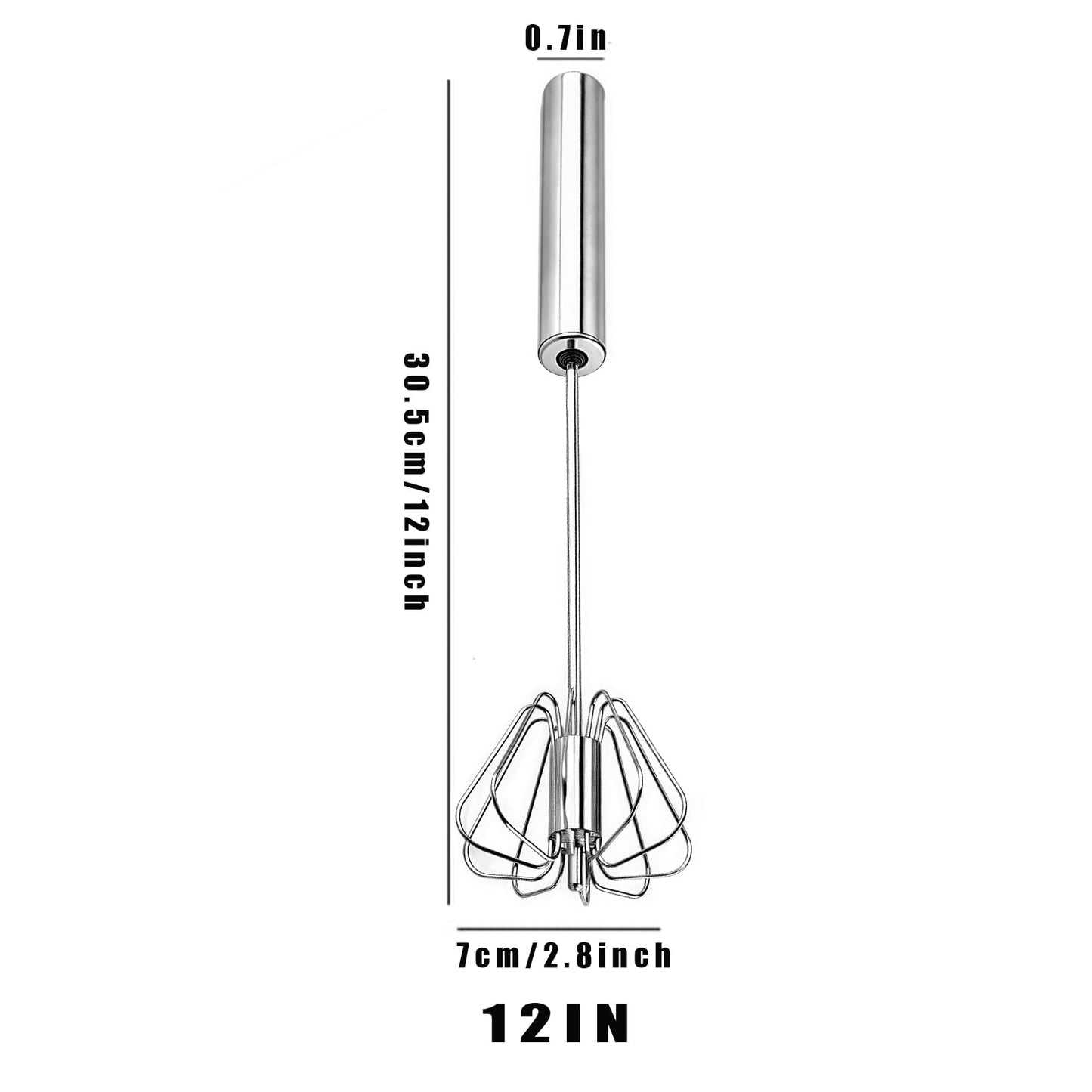 12-Inch Semi-Automatic Whisk | Push-Rotating Stainless Steel Egg Beater & Hand Mixer