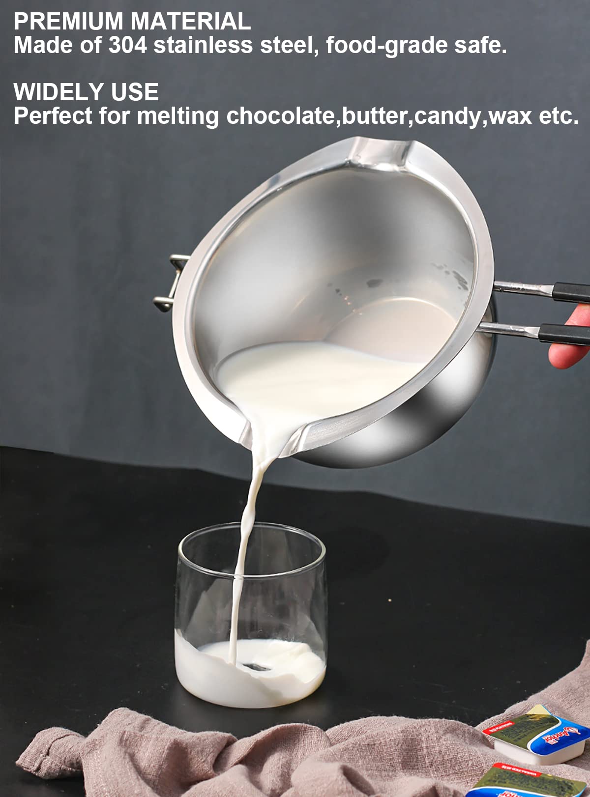 600ml Stainless Steel Chocolate Melting Pot | 304 Food-Grade Double Boiler, Butter & Candy Melting Bowl