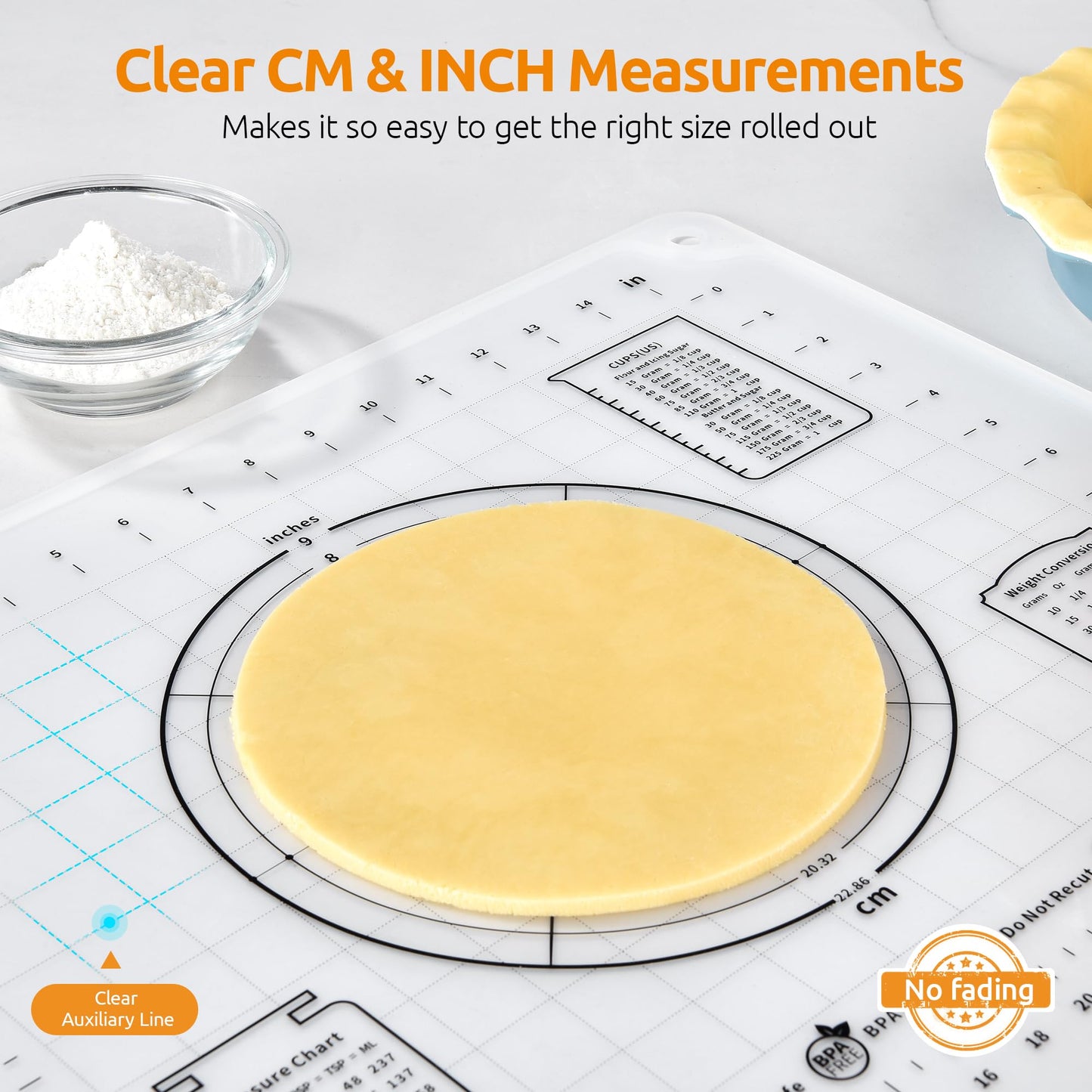 Clear Platinum Silicone Pastry Mat | Raised-Edge Dough Mat, Dual-Scale Non-Slip Baking Mat
