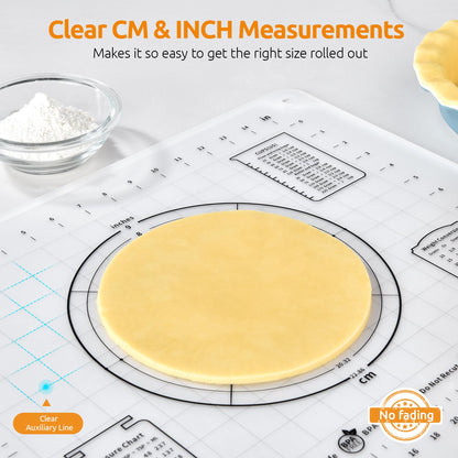 Clear Platinum Silicone Pastry Mat | Raised-Edge Dough Mat, Dual-Scale Non-Slip Baking Mat