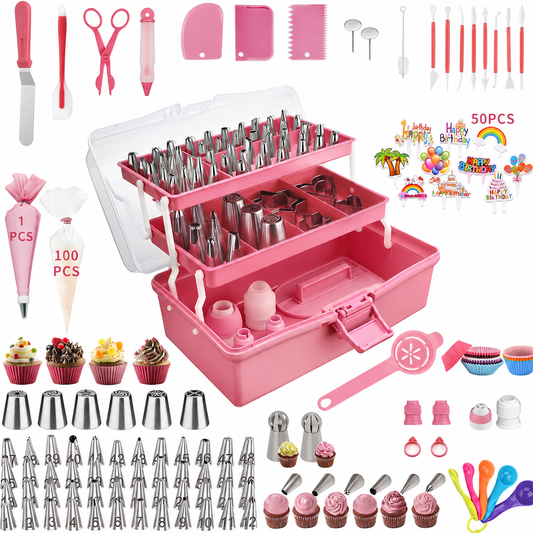 358-Piece Cake Decorating Kit | Piping Tips, Icing Bags, Baking Molds & Portable Storage Case