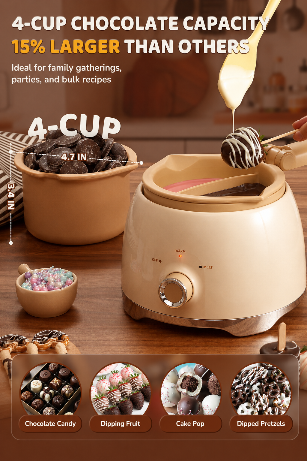 4-Cup Chocolate Melting Pot | Electric Chocolate Warmer, Candy Melter & Dessert Dipping Machine
