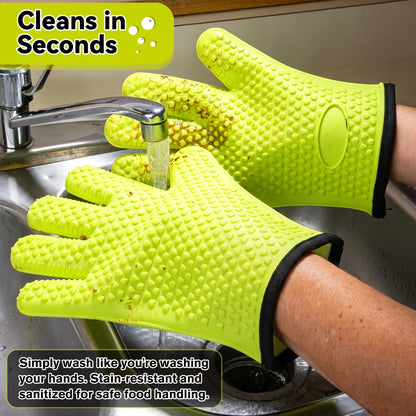 475°F Heat-Resistant Silicone BBQ Gloves | Non-Slip Oven Mitts & Kitchen Grilling Gloves