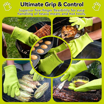 475°F Heat-Resistant Silicone BBQ Gloves | Non-Slip Oven Mitts & Kitchen Grilling Gloves