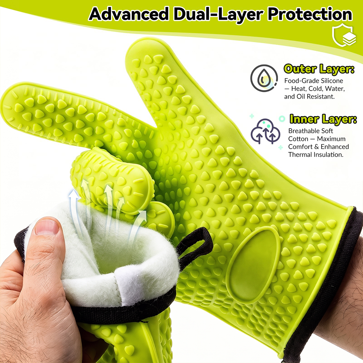 475°F Heat-Resistant Silicone BBQ Gloves | Non-Slip Oven Mitts & Kitchen Grilling Gloves