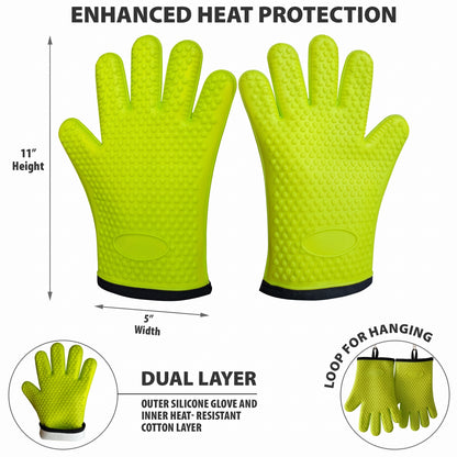 475°F Heat-Resistant Silicone BBQ Gloves | Non-Slip Oven Mitts & Kitchen Grilling Gloves