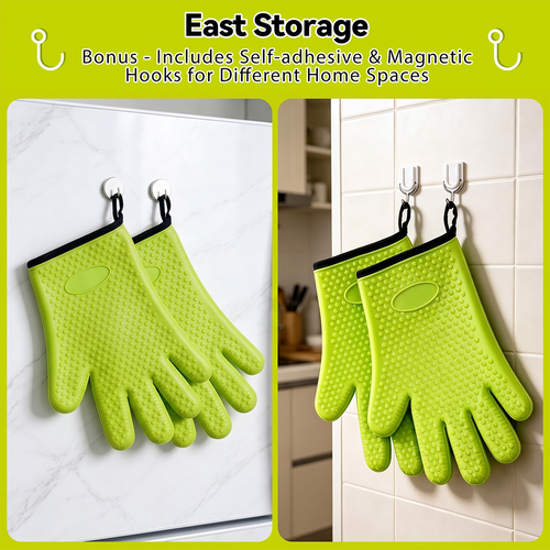 475°F Heat-Resistant Silicone BBQ Gloves | Non-Slip Oven Mitts & Kitchen Grilling Gloves