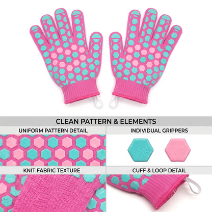 2-Pack Heat-Resistant Cooking Gloves | Non-Slip Silicone Oven Gloves & Five-Finger BBQ Gloves