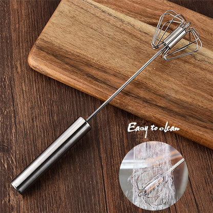12-Inch Semi-Automatic Whisk | Push-Rotating Stainless Steel Egg Beater & Hand Mixer