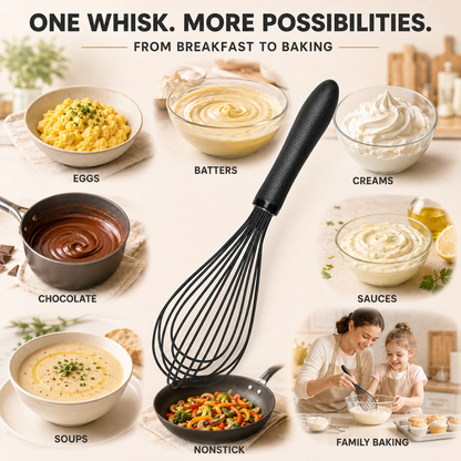 11-Inch Silicone Whisk | 7-Wire Reinforced Hand Whisk & Non-Scratch Baking Tool