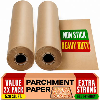 15-Inch Wide Parchment Paper Rolls for Baking | Natural Wood Pulp Nonstick Oven and Sheet Pan Liner, Heat-Resistant up to 450°F