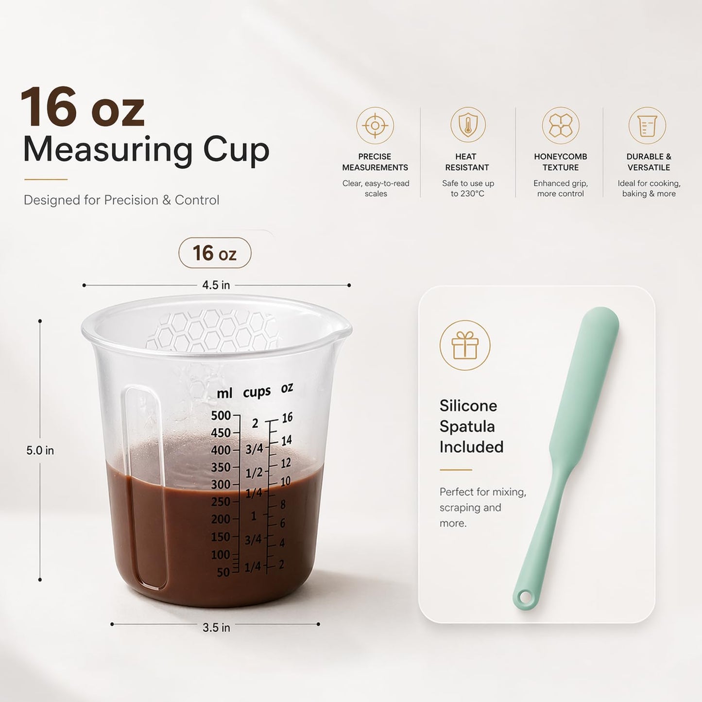 500ml Silicone Measuring Cup Set | Microwave Melting Cup, Precision Pouring Cup & Silicone Spatula