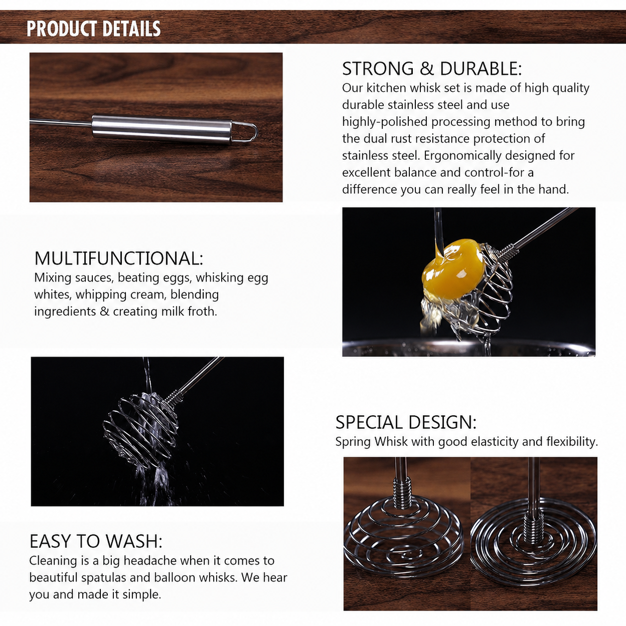 Stainless Steel Spring Whisk | Spiral Sauce Whisk, Egg Beater & Hand Mixing Tool