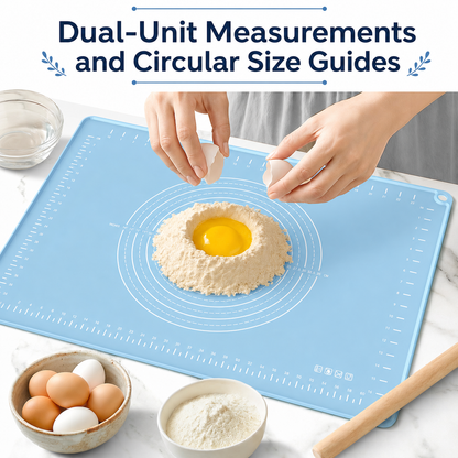 Large Silicone Pastry Mat | Measurement Dough-Rolling Mat, Non-Slip Baking Mat & Countertop Protector