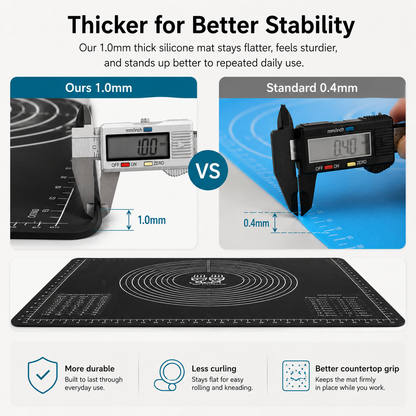 Extra-Large Thick Silicone Pastry Mat | 28 × 20-Inch Non-Slip Dough Mat, Measuring Baking Mat & Non-Stick Countertop Mat
