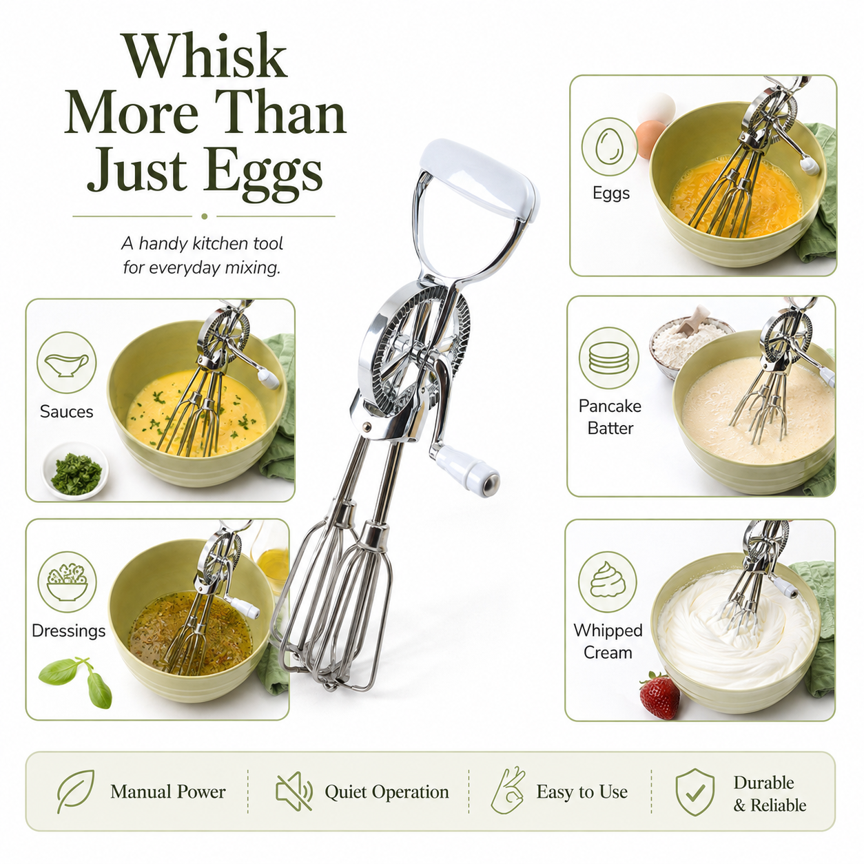 12-Inch Hand-Crank Egg Beater | Dual Rotary Manual Mixer for Eggs, Cream & Batter