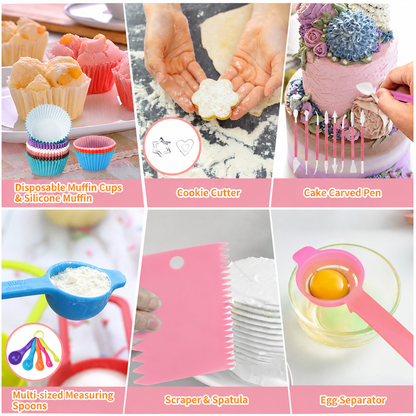 358-Piece Cake Decorating Kit | Piping Tips, Icing Bags, Baking Molds & Portable Storage Case