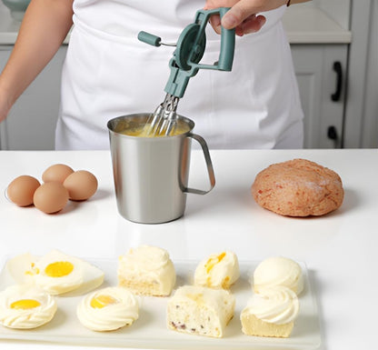 Manual Hand-Crank Egg Beater Set | Dual Rotary Mixer, Stainless Steel Measuring Cup & Baking Tool