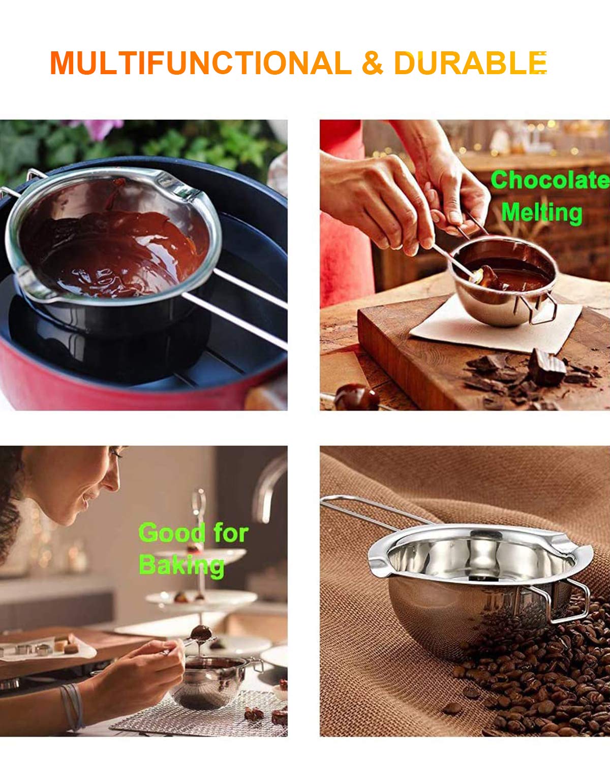 600ml Stainless Steel Chocolate Melting Pot | 304 Food-Grade Double Boiler, Butter & Candy Melting Bowl