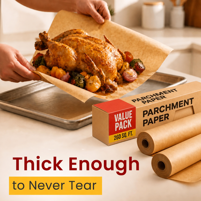 15-Inch Wide Parchment Paper Rolls for Baking | Natural Wood Pulp Nonstick Oven and Sheet Pan Liner, Heat-Resistant up to 450°F