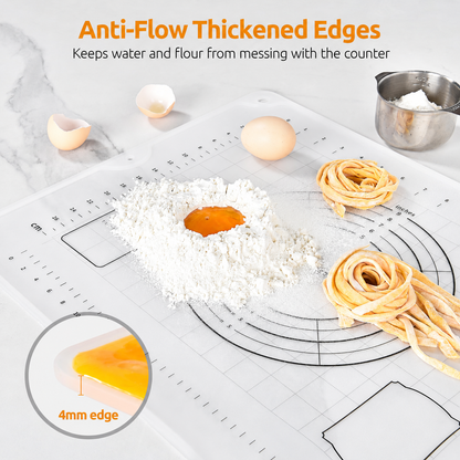 Clear Platinum Silicone Pastry Mat | Raised-Edge Dough Mat, Dual-Scale Non-Slip Baking Mat