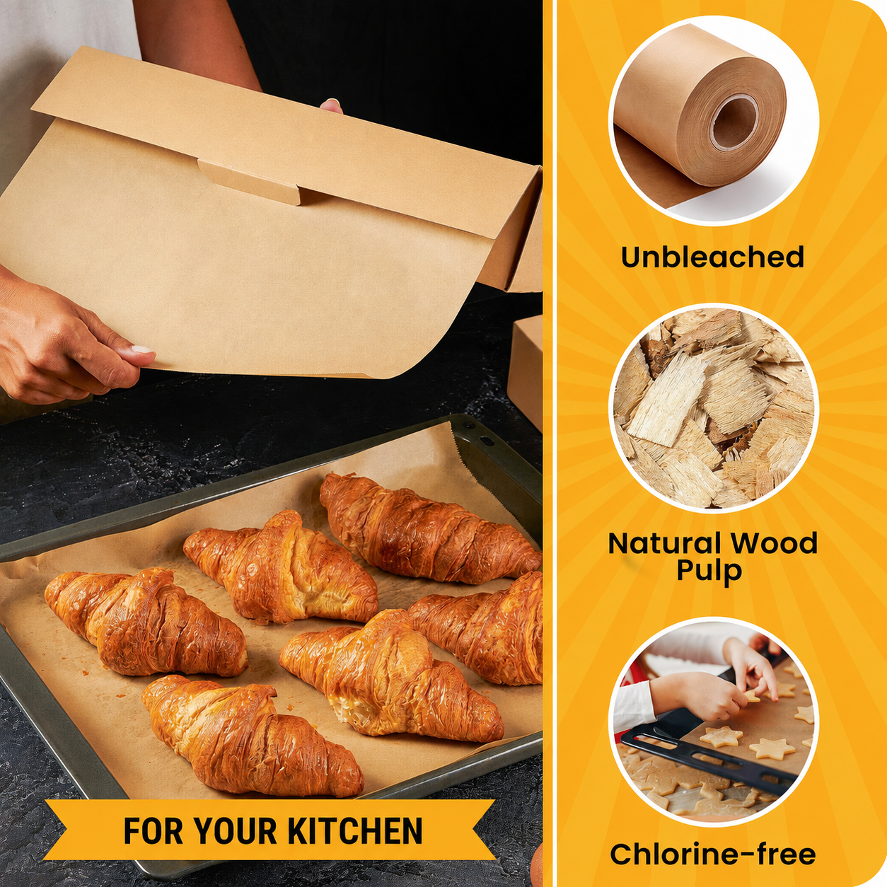 15-Inch Wide Parchment Paper Rolls for Baking | Natural Wood Pulp Nonstick Oven and Sheet Pan Liner, Heat-Resistant up to 450°F