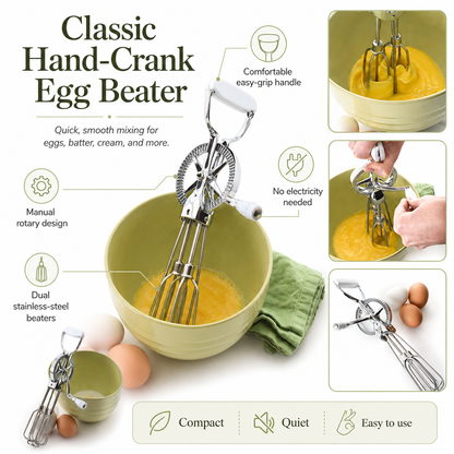 12-Inch Hand-Crank Egg Beater | Dual Rotary Manual Mixer for Eggs, Cream & Batter
