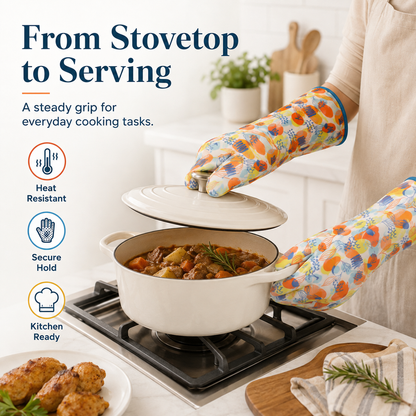 932°F Extreme Heat-Resistant Silicone Oven Gloves | Non-Slip BBQ, Cooking & Grilling Gloves