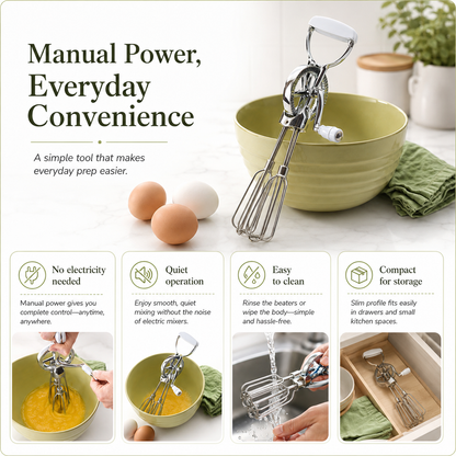 12-Inch Hand-Crank Egg Beater | Dual Rotary Manual Mixer for Eggs, Cream & Batter