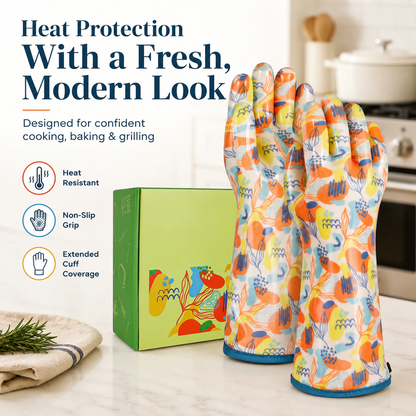 932°F Extreme Heat-Resistant Silicone Oven Gloves | Non-Slip BBQ, Cooking & Grilling Gloves