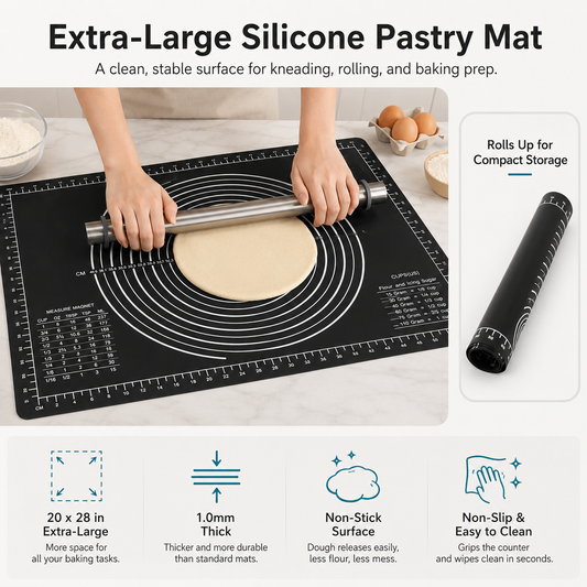 Extra-Large Thick Silicone Pastry Mat | 28 × 20-Inch Non-Slip Dough Mat, Measuring Baking Mat & Non-Stick Countertop Mat