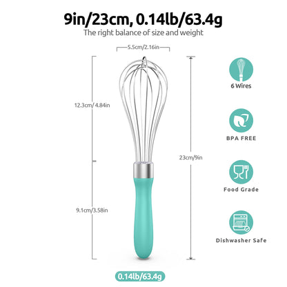 9-Inch Mini Hand Whisk | 18/10 Stainless Steel Balloon Whisk with Non-Slip Handle