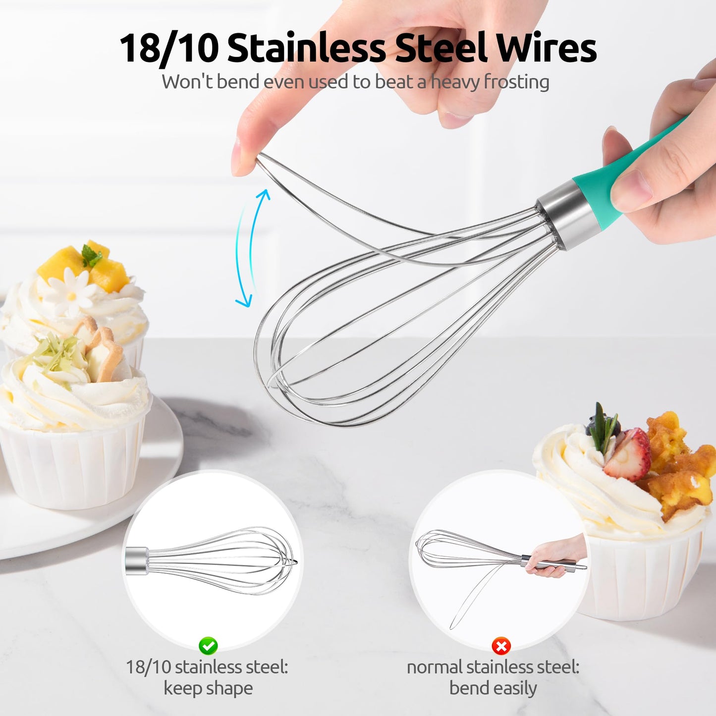 9-Inch Mini Hand Whisk | 18/10 Stainless Steel Balloon Whisk with Non-Slip Handle