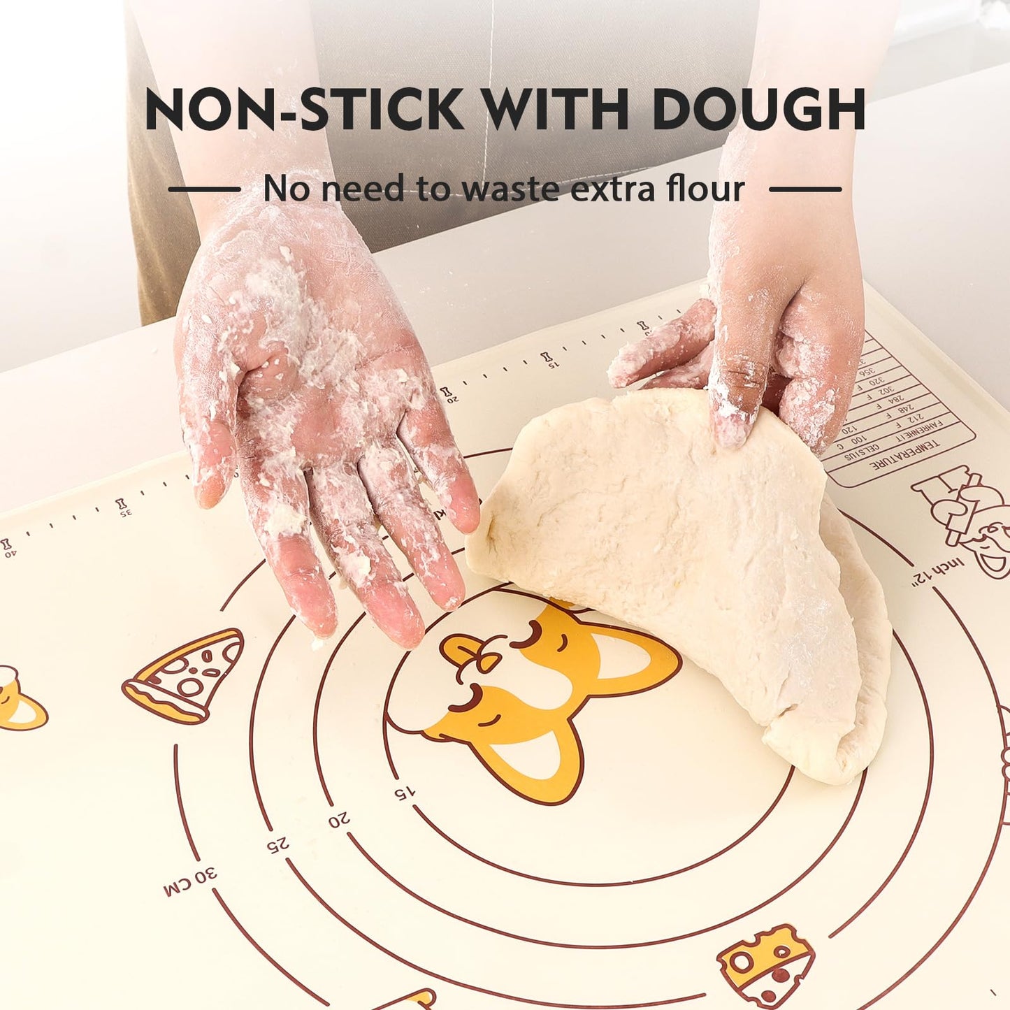 Thick Raised-Edge Silicone Pastry Mat | Non-Slip Dough Mat, Measuring Baking Mat & Stainless Steel Dough Scraper