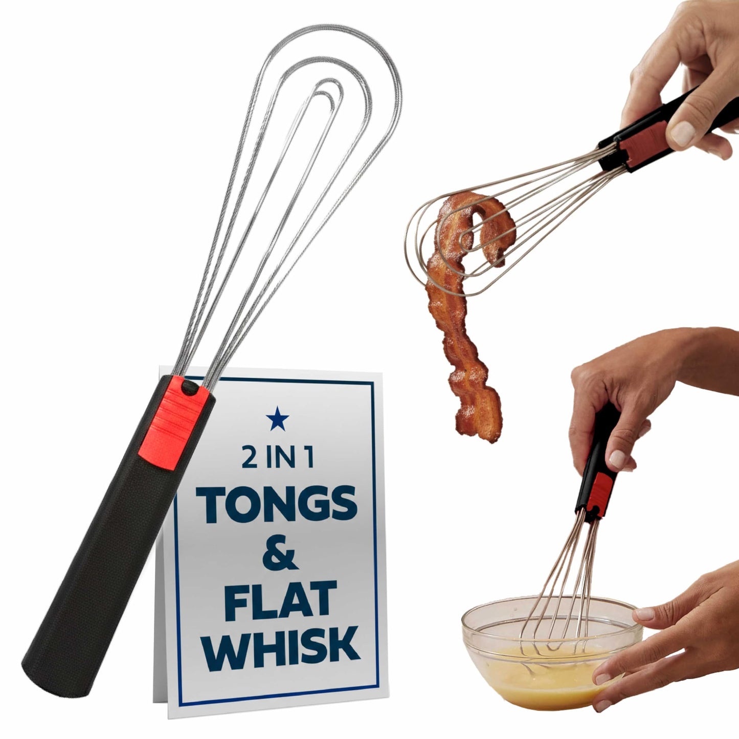 2-in-1 Whisk Tongs | Convertible Hand Whisk, Food Tongs & Non-Stick Cooking Tool