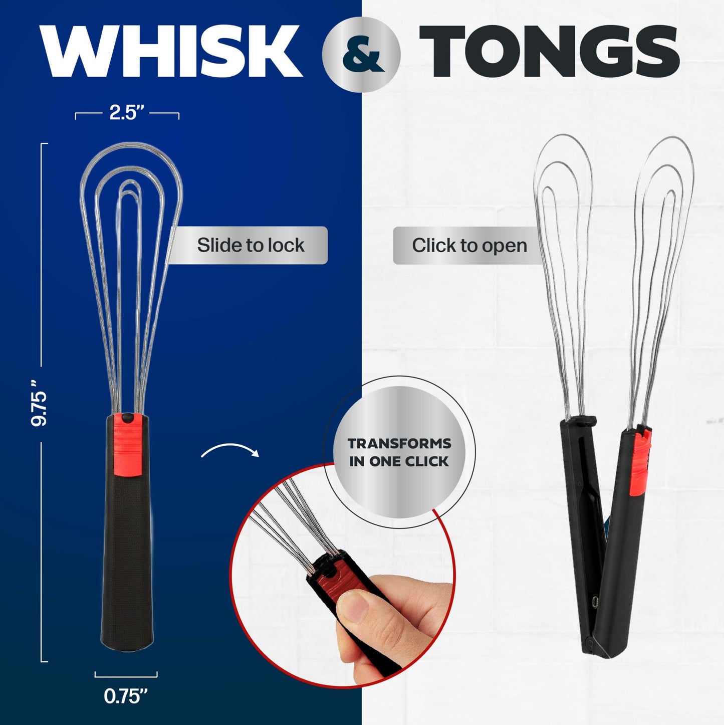 2-in-1 Whisk Tongs | Convertible Hand Whisk, Food Tongs & Non-Stick Cooking Tool