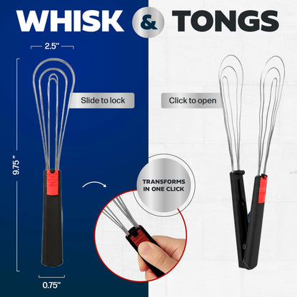 2-in-1 Whisk Tongs | Convertible Hand Whisk, Food Tongs & Non-Stick Cooking Tool