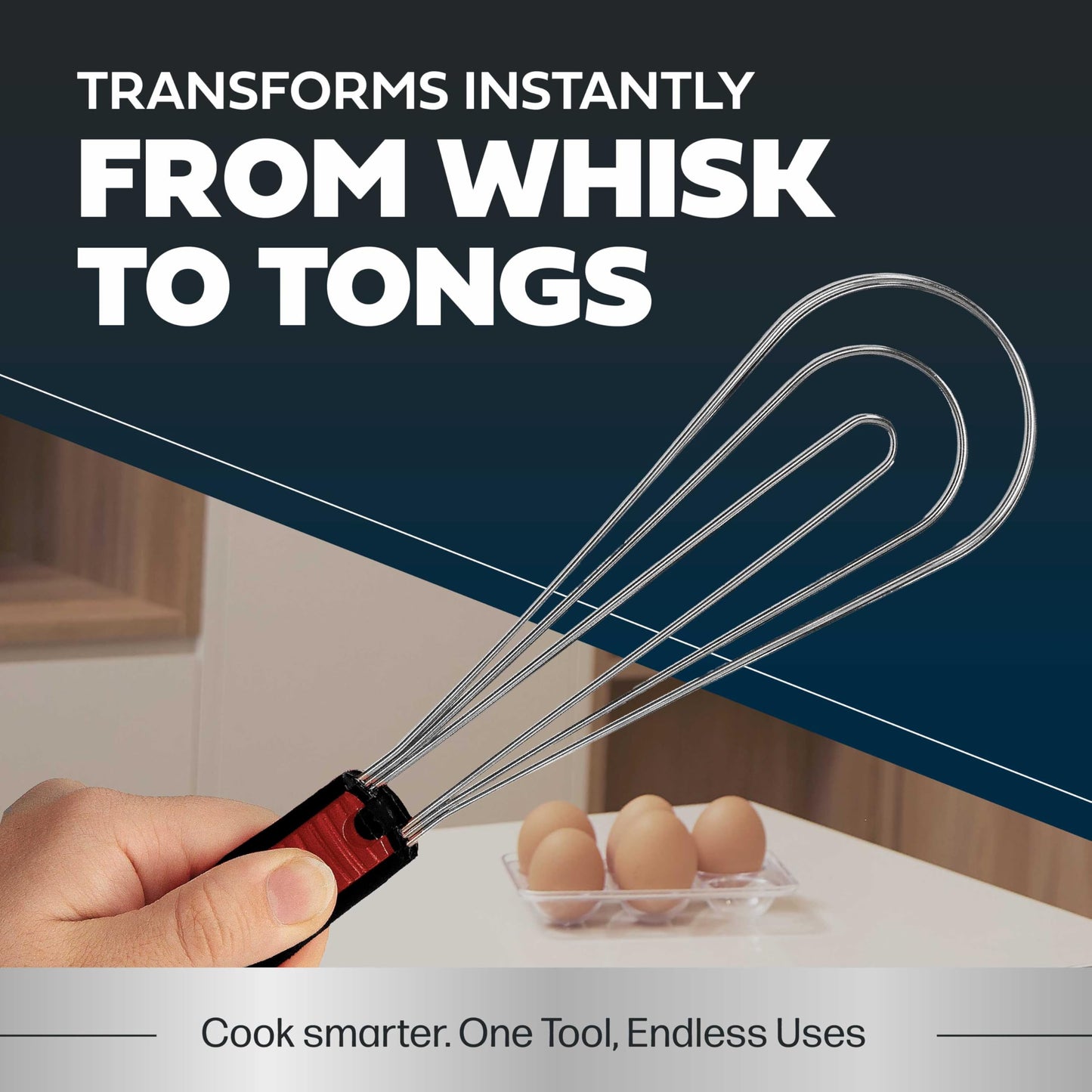 2-in-1 Whisk Tongs | Convertible Hand Whisk, Food Tongs & Non-Stick Cooking Tool