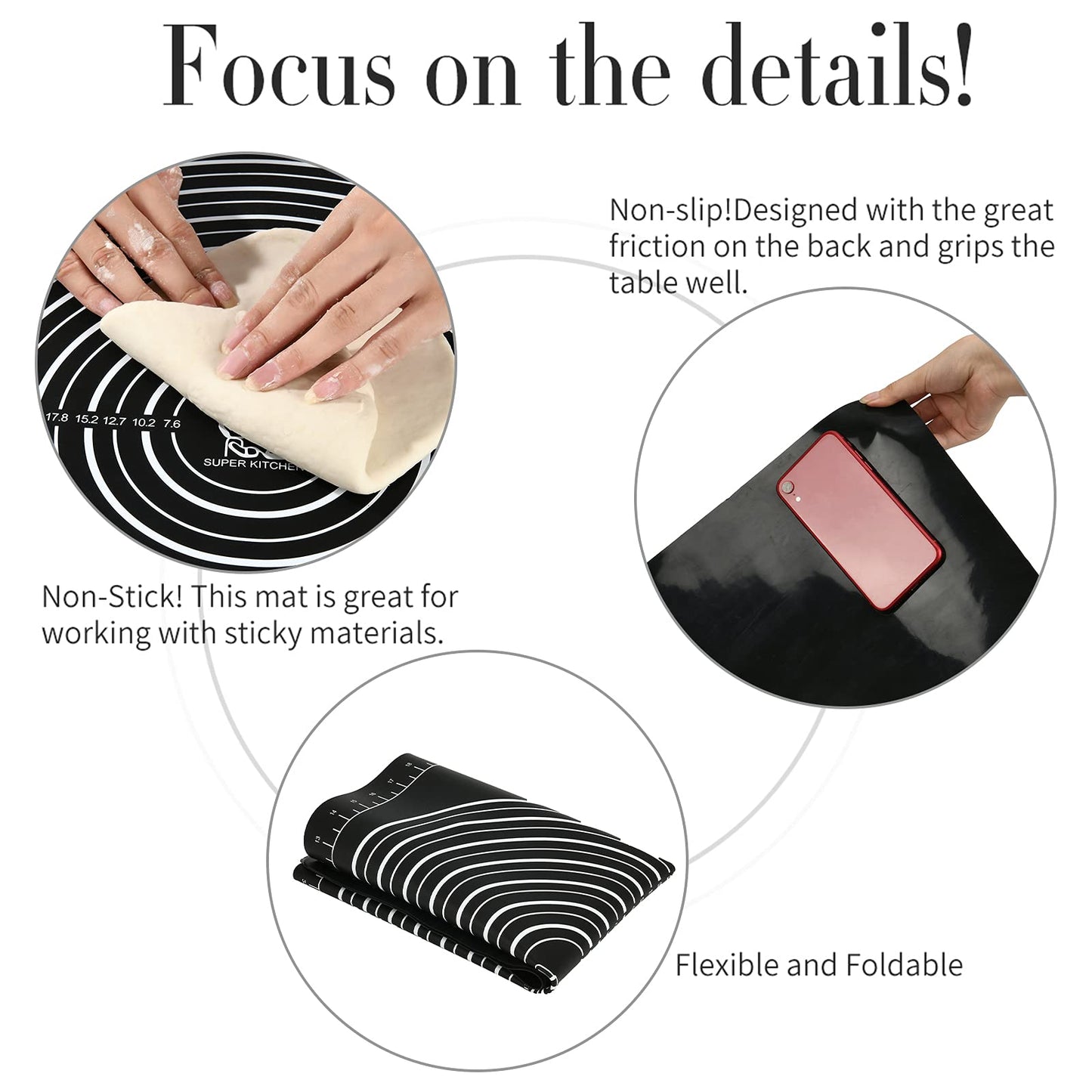Extra-Large Thick Silicone Pastry Mat | 28 × 20-Inch Non-Slip Dough Mat, Measuring Baking Mat & Non-Stick Countertop Mat