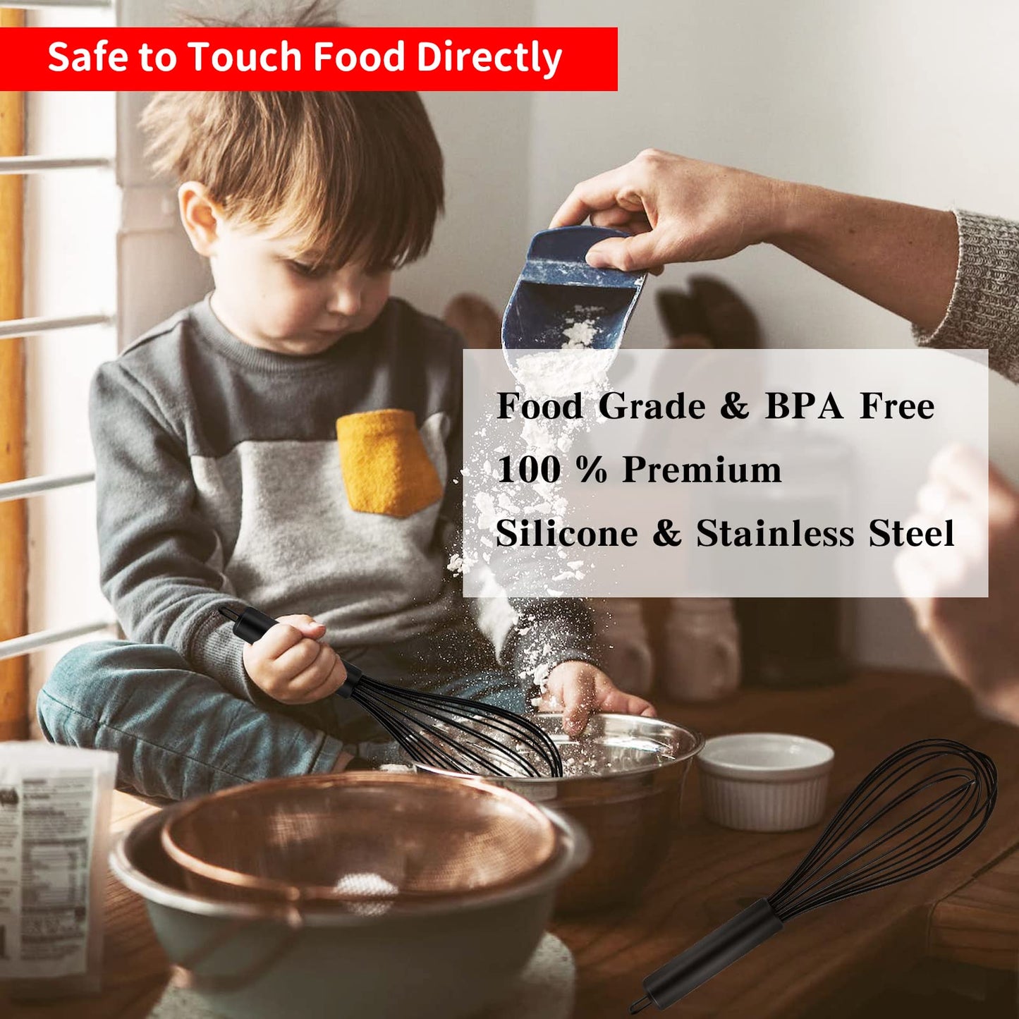 11-Inch Silicone Whisk | 7-Wire Reinforced Hand Whisk & Non-Scratch Baking Tool