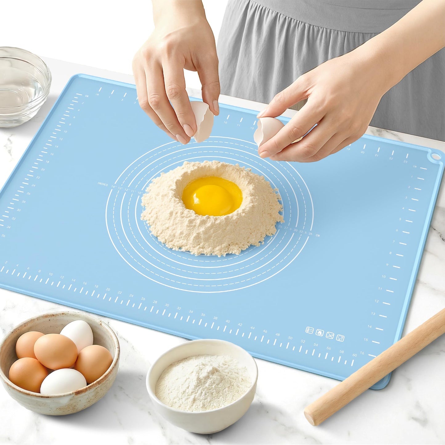 Large Silicone Pastry Mat | Measurement Dough-Rolling Mat, Non-Slip Baking Mat & Countertop Protector