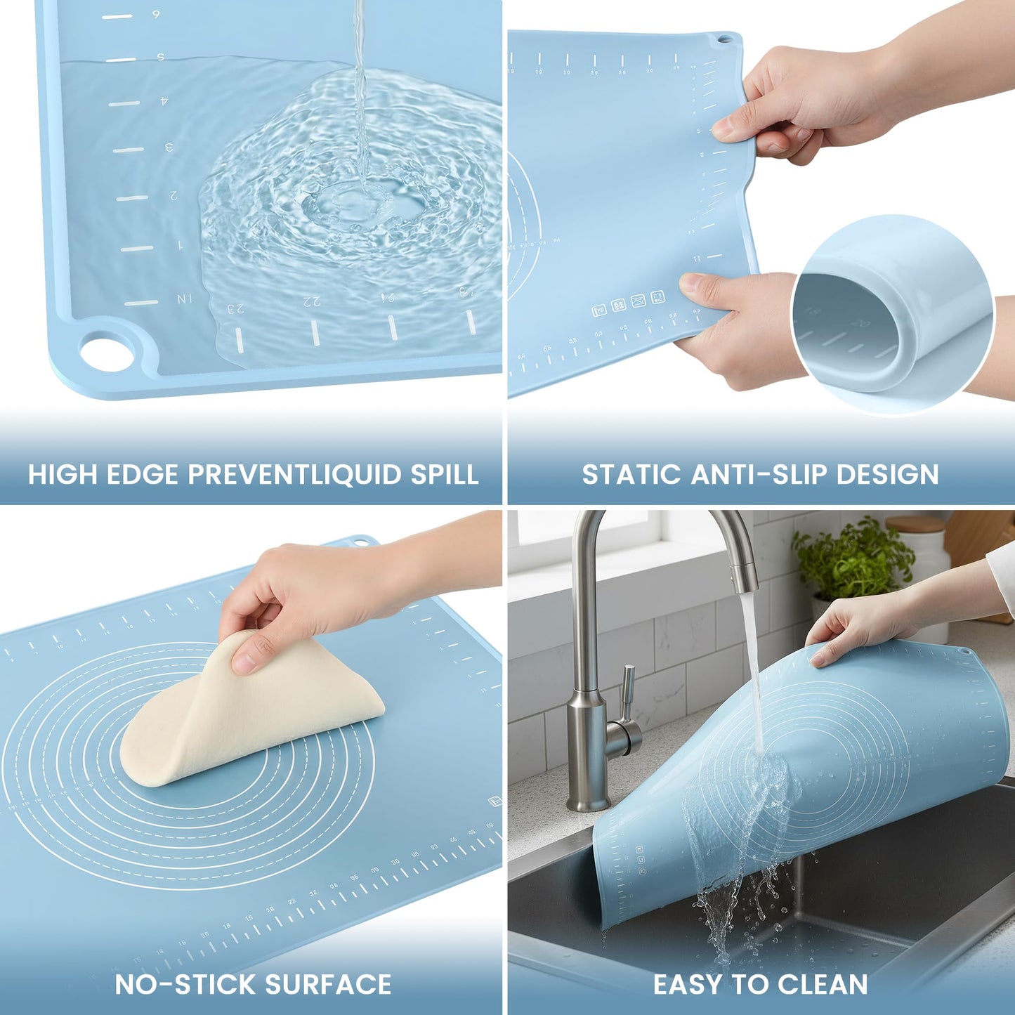 Large Silicone Pastry Mat | Measurement Dough-Rolling Mat, Non-Slip Baking Mat & Countertop Protector