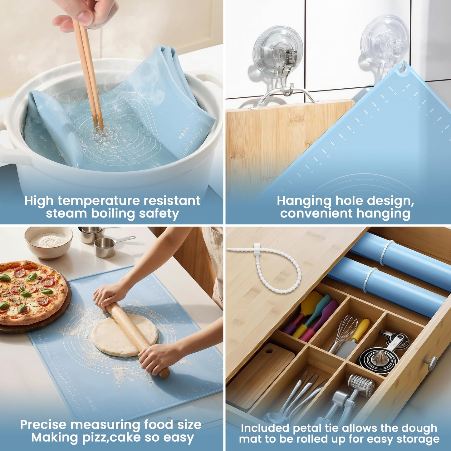 Large Silicone Pastry Mat | Measurement Dough-Rolling Mat, Non-Slip Baking Mat & Countertop Protector