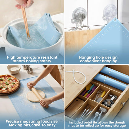 Large Silicone Pastry Mat | Measurement Dough-Rolling Mat, Non-Slip Baking Mat & Countertop Protector