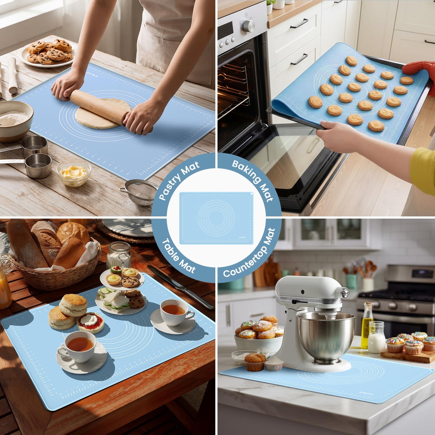 Large Silicone Pastry Mat | Measurement Dough-Rolling Mat, Non-Slip Baking Mat & Countertop Protector