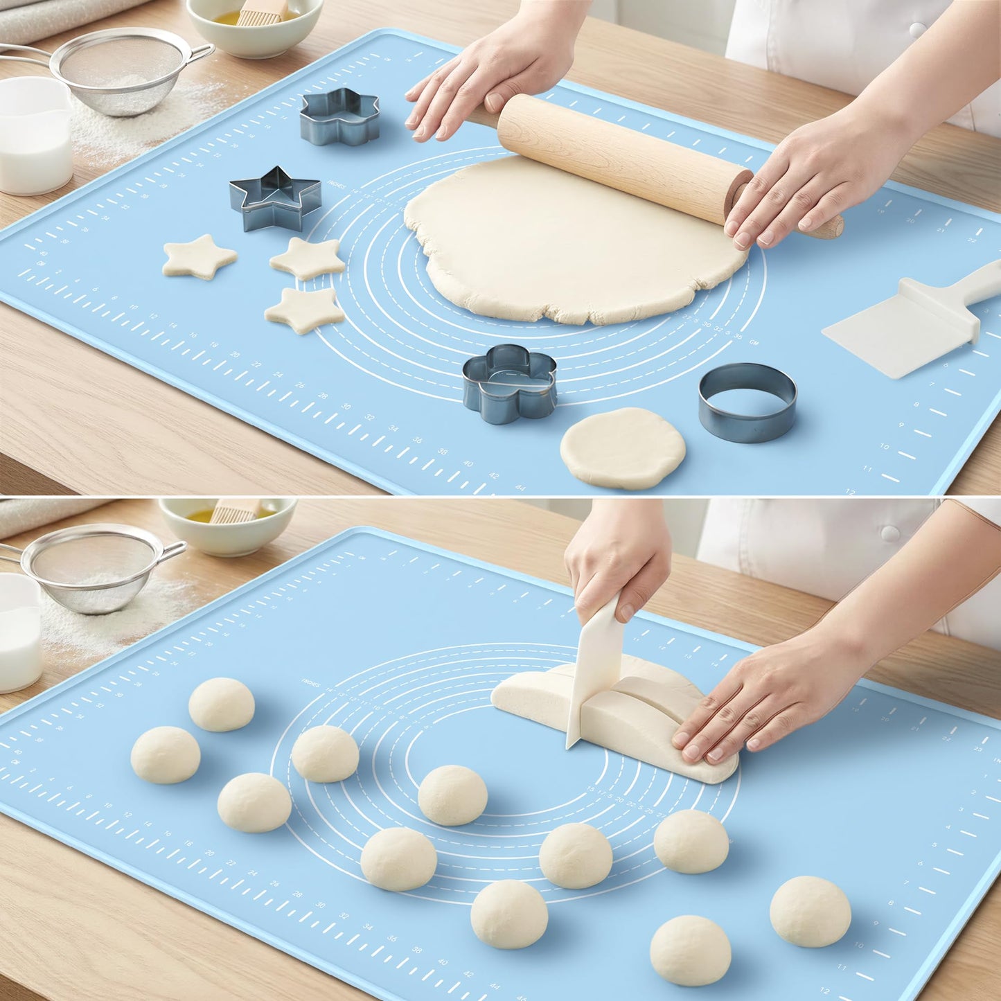 Large Silicone Pastry Mat | Measurement Dough-Rolling Mat, Non-Slip Baking Mat & Countertop Protector