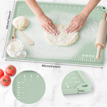 Thick Raised-Edge Silicone Pastry Mat | 24 × 16-Inch Non-Slip Dough Mat, Measuring Baking Mat & Non-Stick Countertop Mat